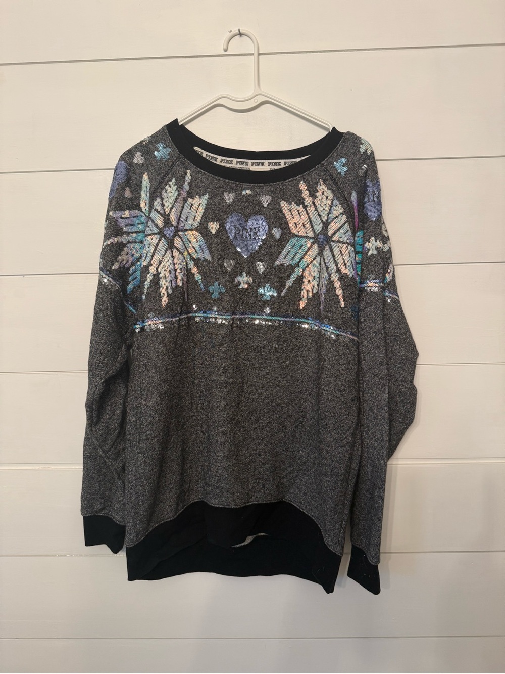 Victoria's Secret Gray Sequin Snowflake Crewneck Sweater